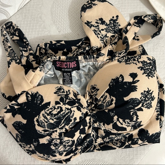 Seductions Nude Cream Floral Square Neck Stretch Tank Top - Picture 9 of 9